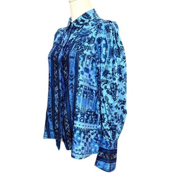 Kobi Halperin Lulu Blouse Long Sleeves Button Down Shirt Blue Floral Print Sz S - Picture 7 of 10